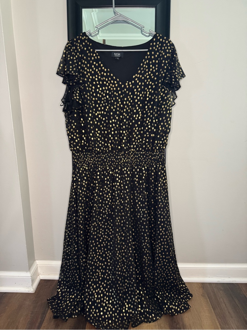 MSK Plus - Black Midi Dress with Gold Dot Print 2X
